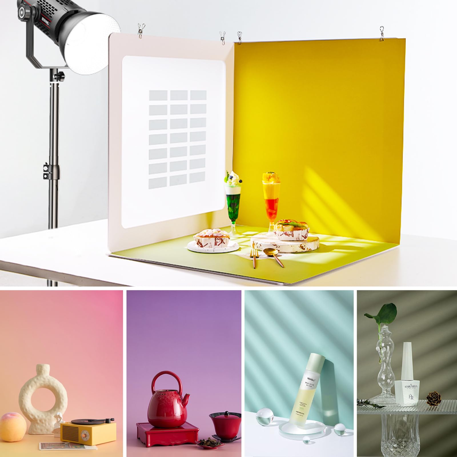 Kit di fondali fotografici portatili dal design originale, 15 pezzi, 28 modelli, kit da tavolo per piccoli prodotti – puntelli piatti per gioielli e cosmetici