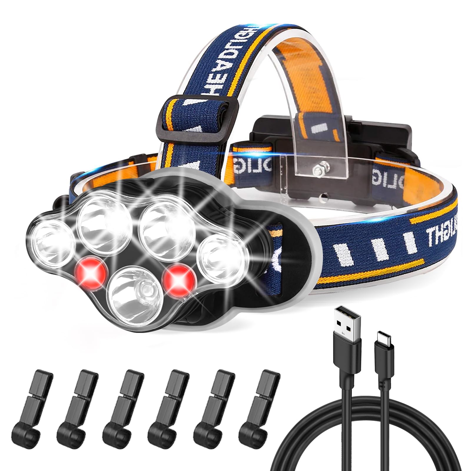 Lampe Frontale LED Réglable Et étanche Pour Cyclisme, Camping, Pêche, Randonnée, Chasse, Lecture (orange