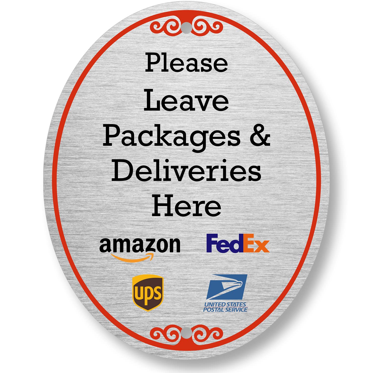 SmartSign 5 x 4 inch "Please Leave Packages And Deliveries Here" Designer Oval Sign with Symbols, 32 mil Anodized Aluminum, Multicolor, Made in USA