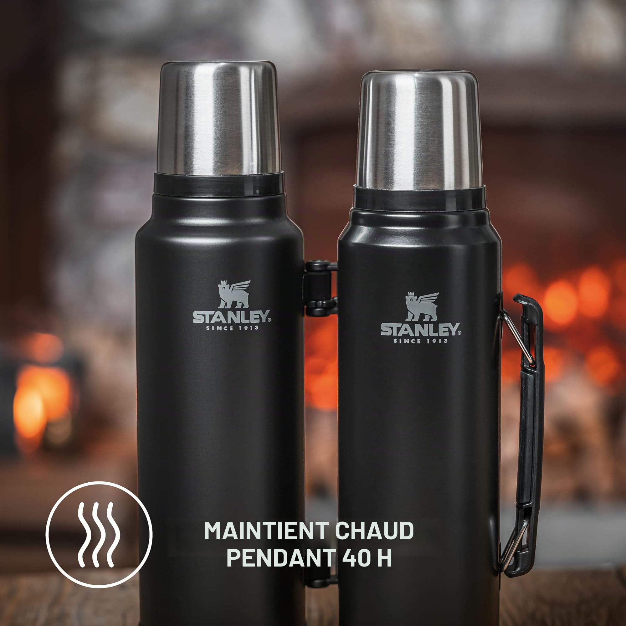 Stanley 1913 Classic Legendary Thermos 1.4L - Matt Black | Maintient la Température 40h (Chaud/Froid) - Bouteille Isotherme - Sans BPA - Gourde Isotherme en Acier Inoxydable