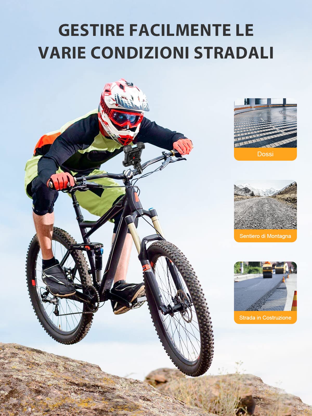 CIRYCASE Porta Cellulare Bici, Aggiornato Protezione & Blocco Sicurezza Ruotabile 360°, Universal Supporto Telefono Bici Moto/Scooter Manubrio Stabilizzatori e Ammortizzatori per 4.7-6.8" Smartphone