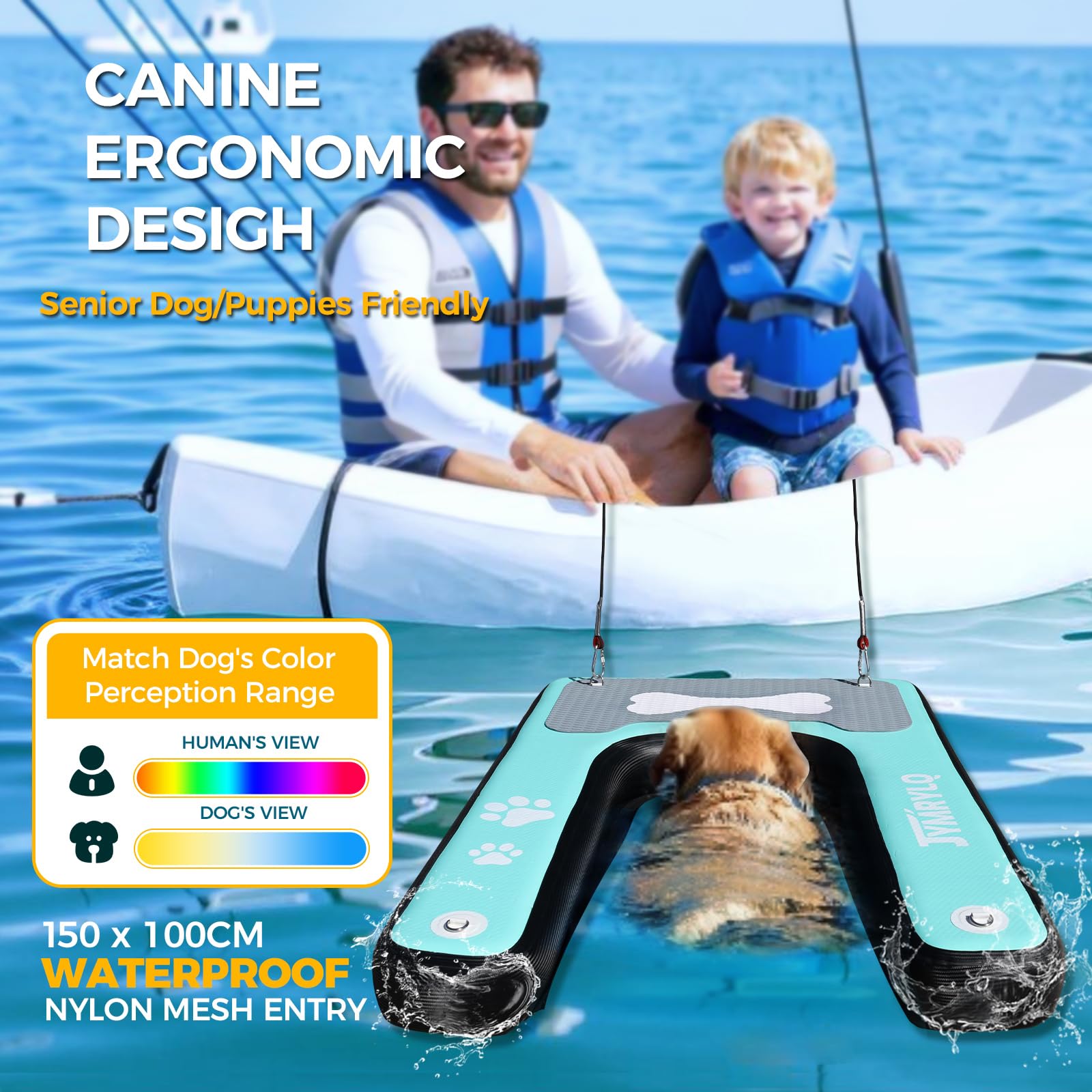 Hunde Wasserrampe Aufblasbare Hunderampe Pool 150x100cm Hundeboot Schwimminsel bis 100kg