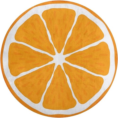Miniatura 4 de MoBlinko Bonita alfombra redonda con rodajas naranjas y círculos de frutas, alfombra circular antideslizante para cocina, sala de estar, decoración