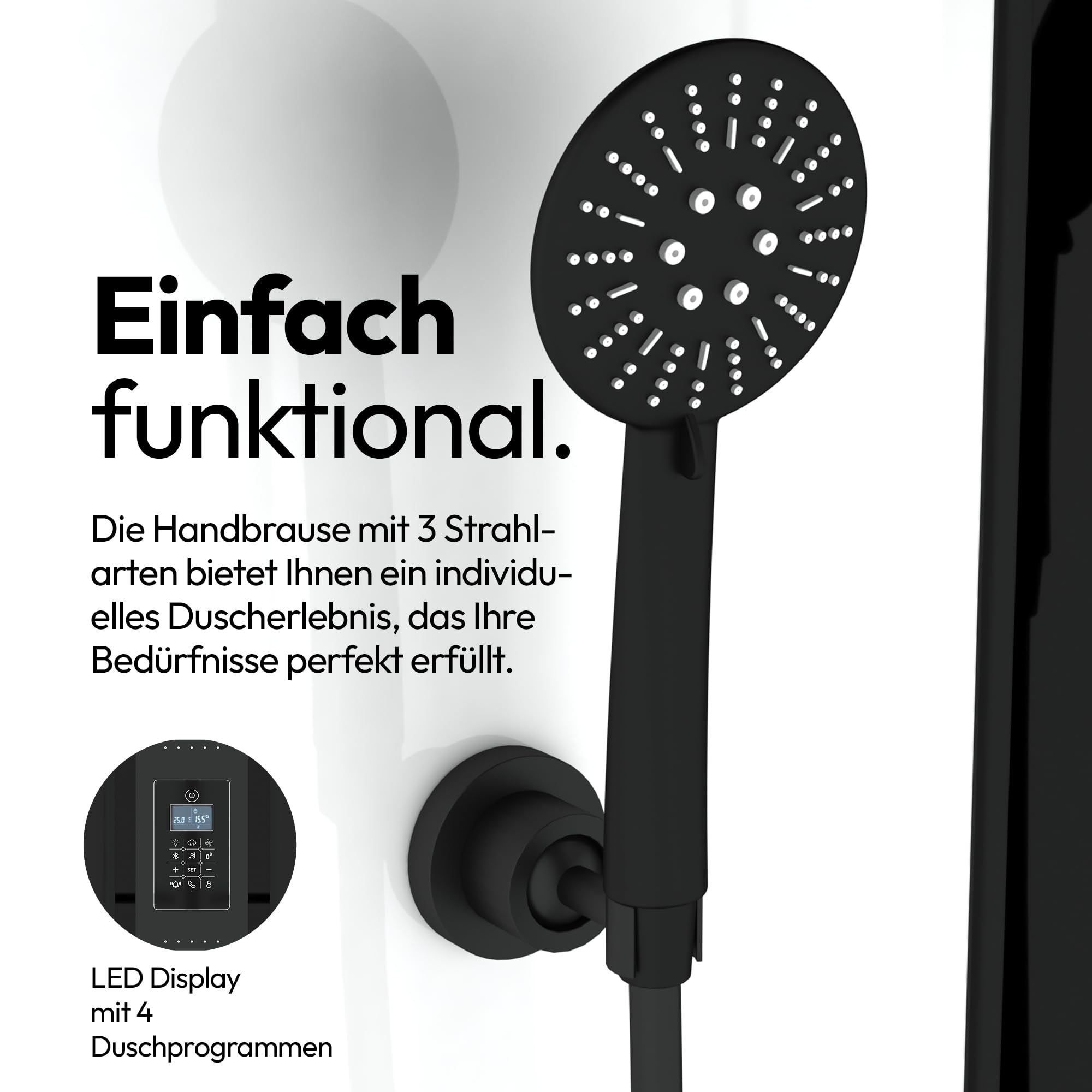 Marwell Spa Round kabina prysznicowa parowa, 95 x 95 x 218 cm, kompletny zestaw z akrylową wanną i kranem, z deszczownicą LED, radiem i głośnikiem Bluetooth