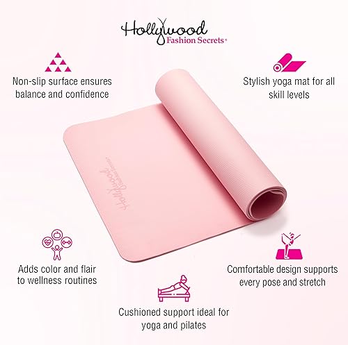 Miniatura 4 de Hollywood Fashion Secrets Alfombrilla de yoga rosa antideslizante, ligera, acolchada para el hogar, gimnasio, pilates y entrenamiento