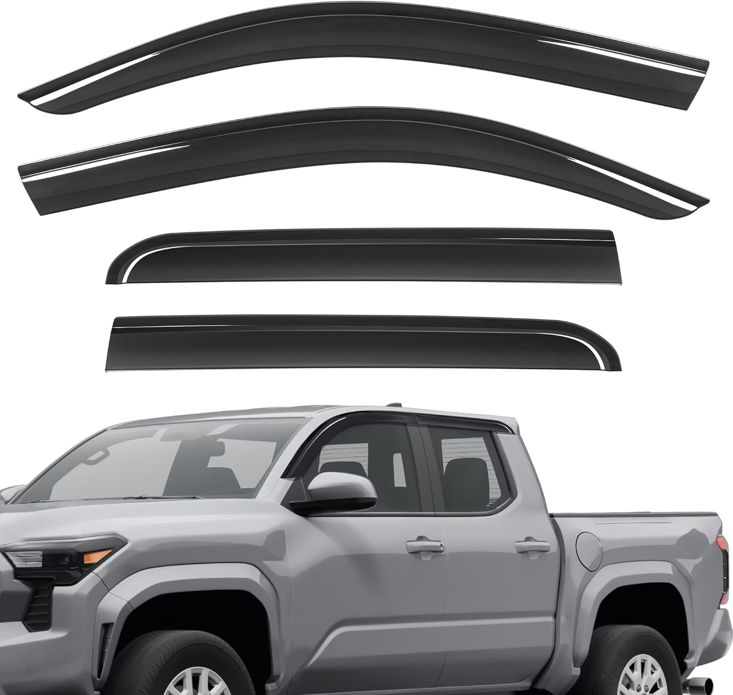 Rain Guards Window Deflector Fit for Toyota Tacoma 2024 2025 SR SR5 TRD Sport Off-Road Limited Trailhunter Double Cab Side Window Wind Deflectors Vent Visors 4PCS Tape-On Rain Guards Fit for Toyota Tacoma 2024 2025 Rain Guards 4PCS