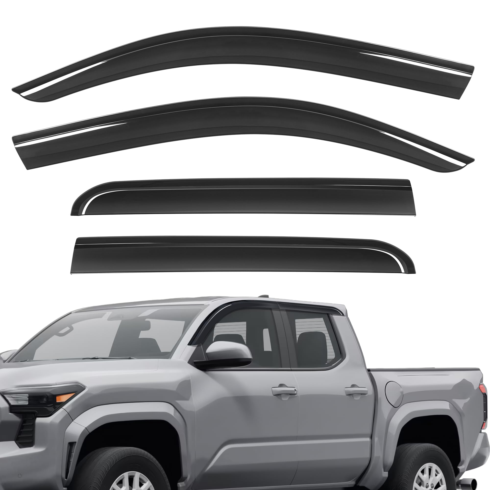 TIEZFUL Rain Guards Window Deflector Fit for Toyota Tacoma 2024 2025 2026 SR SR5 TRD Sport Off-Road Limited Trailhunter Double Cab Side Window Wind