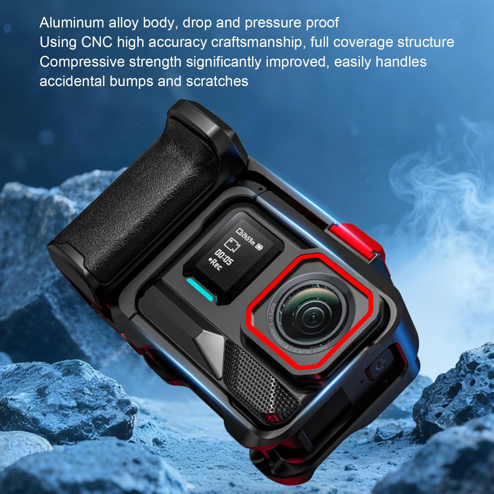 Generic Kit Impugnatura per Action Camera con Impugnatura in Silicone Antiscivolo e Gabbia in Alluminio per Ace Pro 1 2 per Riprese di Strada
