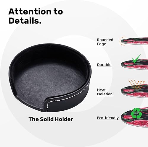 Miniatura 9 de Rose Flower Floral Leather Coasters for Drinks Set of 6 for Tabletop Protection, Elegant Home Decor & Housewarming Gift