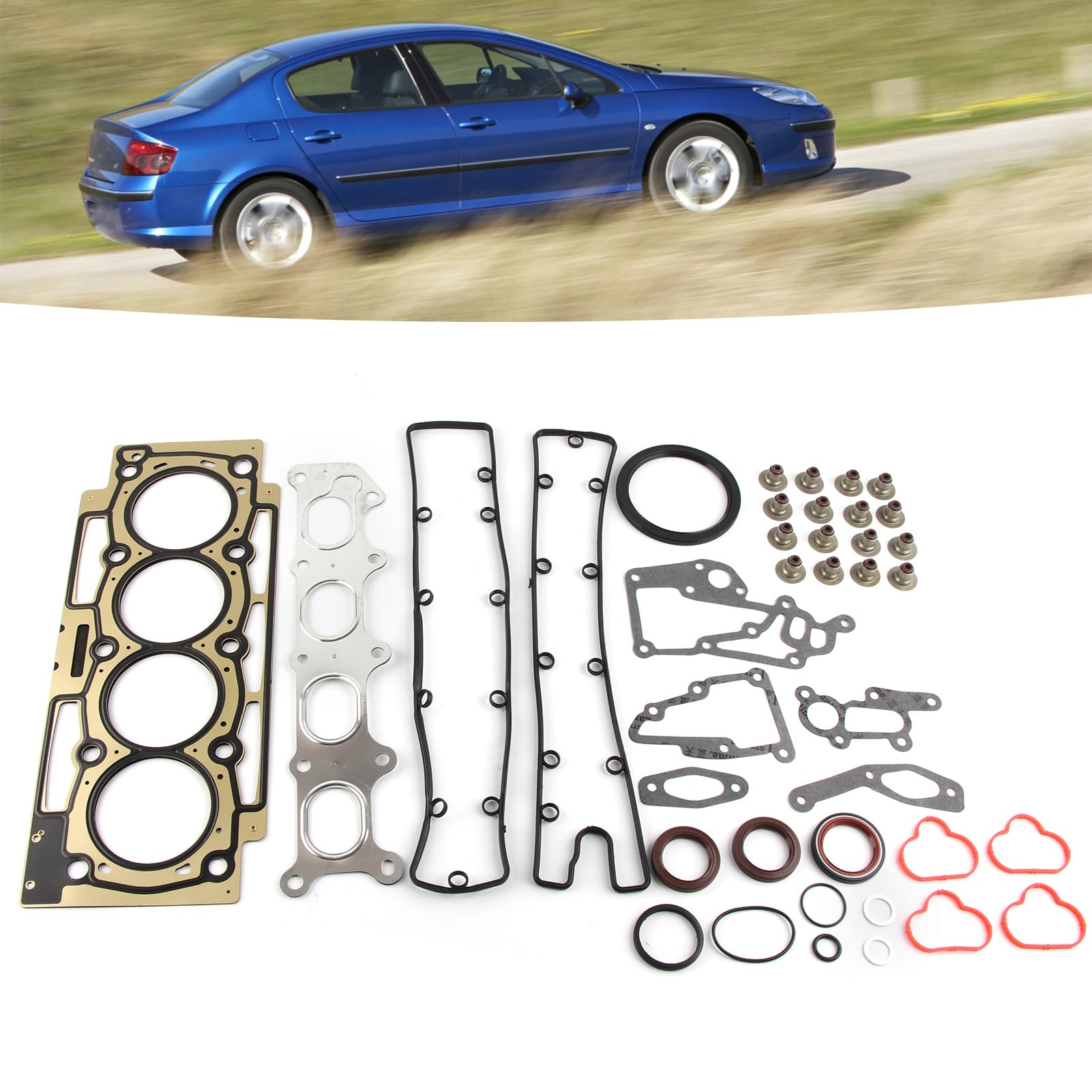 Juego de 39 Piezas de Culata de Junta de Motor, Juego de Juntas de Culata de Aleación Duradera, Accesorios de Repuesto Profesionales Estándar Originales para 206 307 308