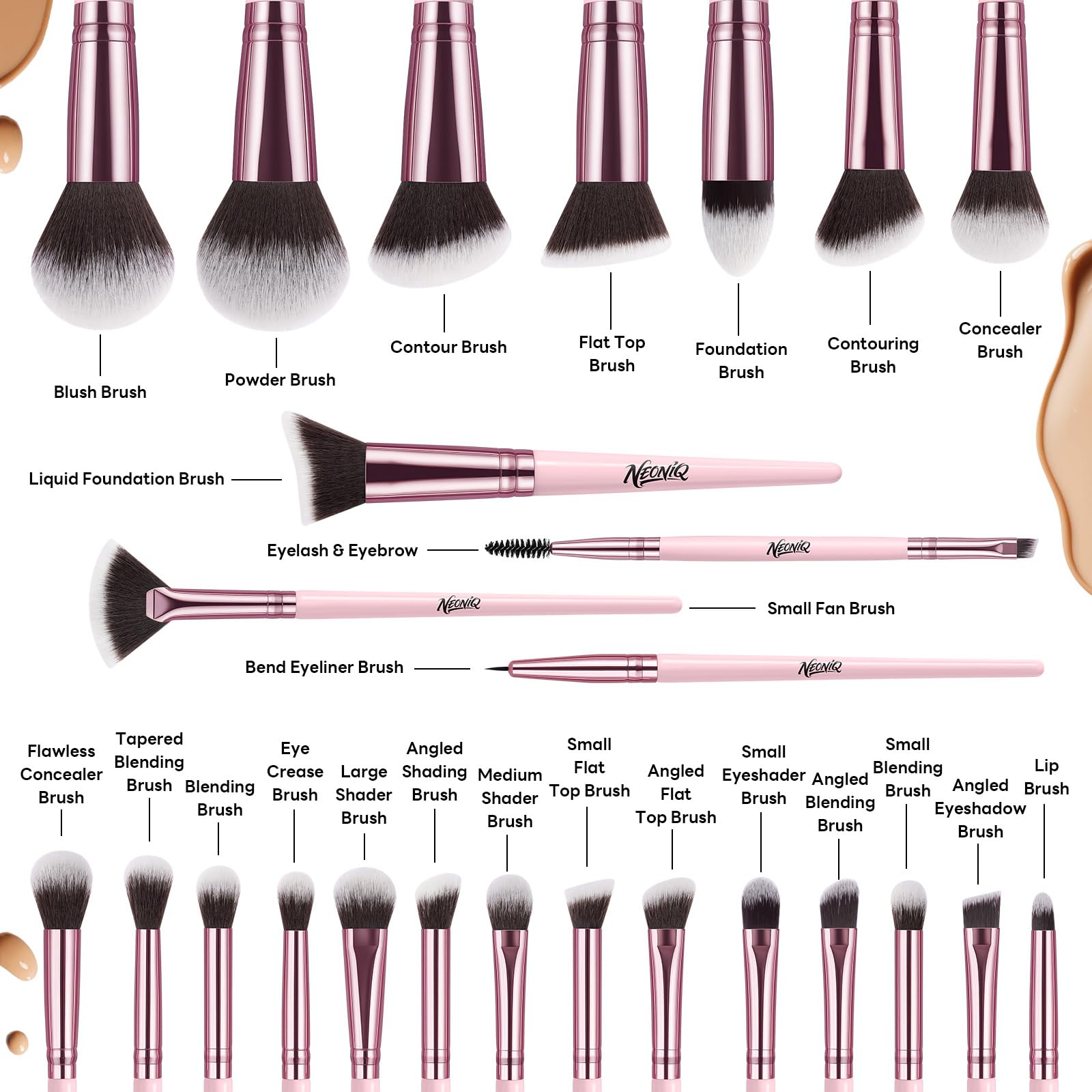 Set di 25 pennelli da trucco con custodia da viaggio, kit di pennelli professionali per fondotinta, correttore, cipria, ombretto e fard, strumenti cosmetici essenziali, set regalo portatile da
