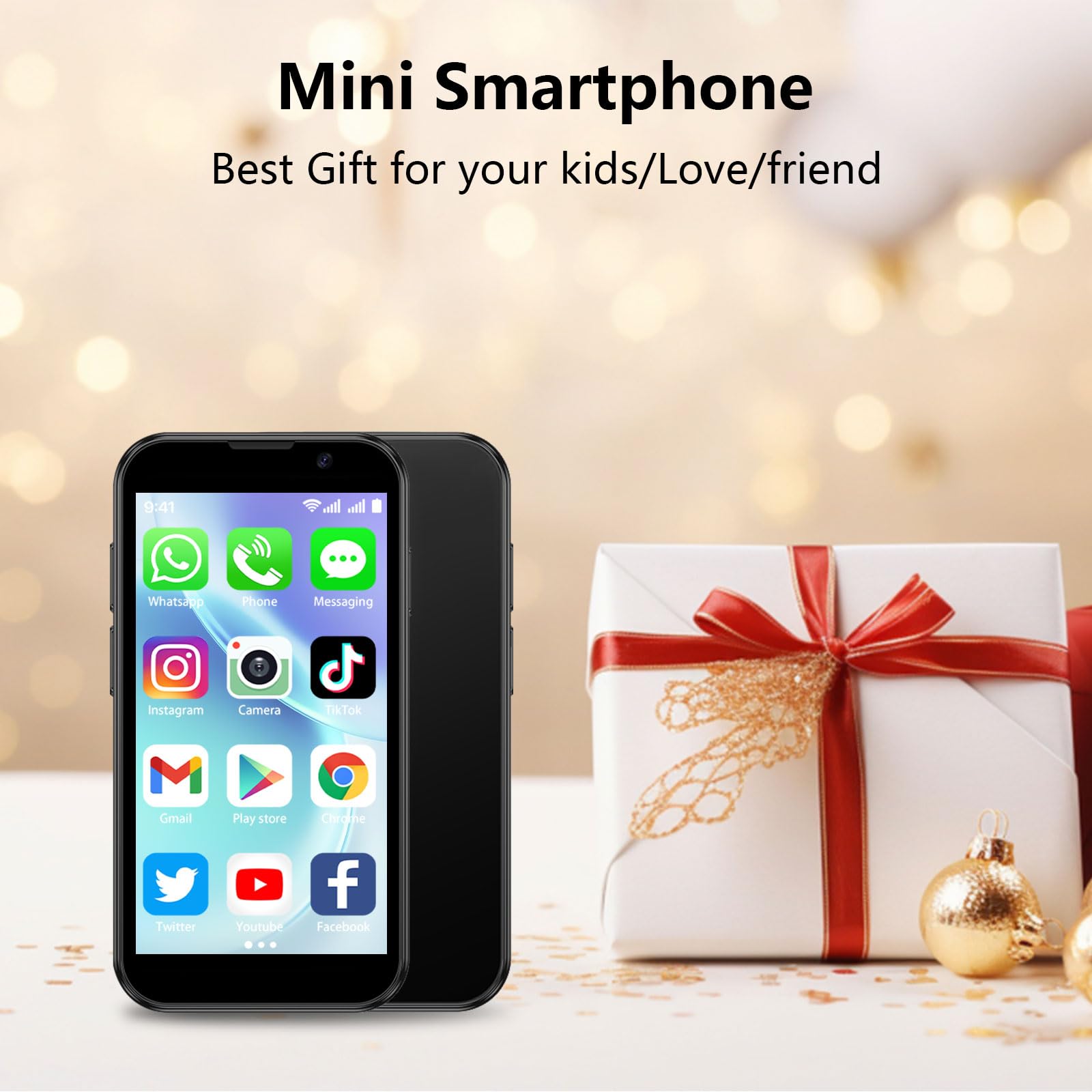 Mini Smartphone 3,0 Pollici Touchscreen HD, Telefono Cellulare Sbloccato Android con Riconoscimento Facciale, WiFi e GPRS – Leggero e Sottile per Bambini e Studenti, Telefono di Riserva Nero