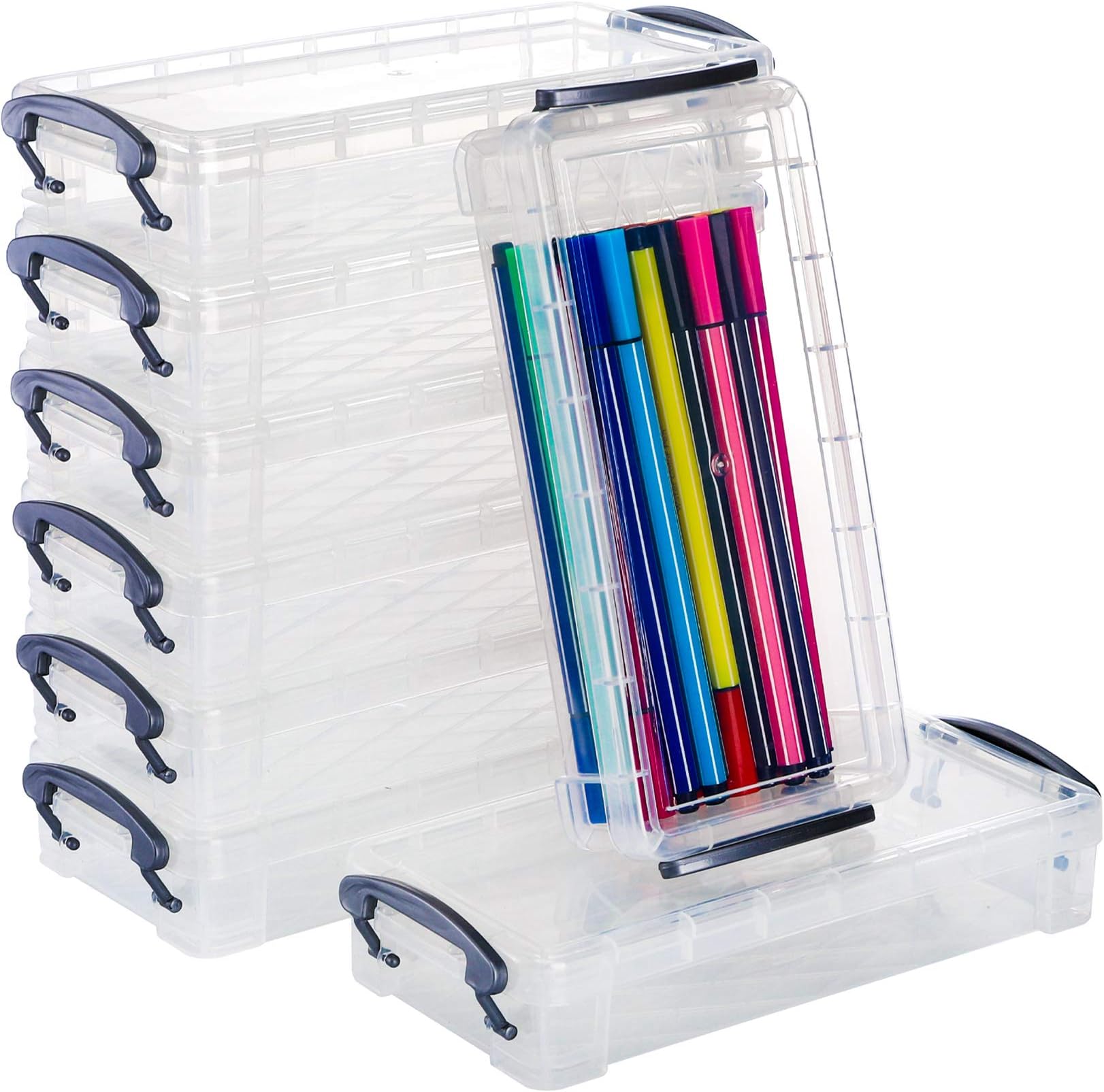 WUWEOT 8 Pack Large Capacity Plastic Pencil Box With Snap-Tight Lid, Office Supplies Storage Organizer, Watercolor Pen Drawing Tools Container, 21.6 x 10 x 3.8cm
