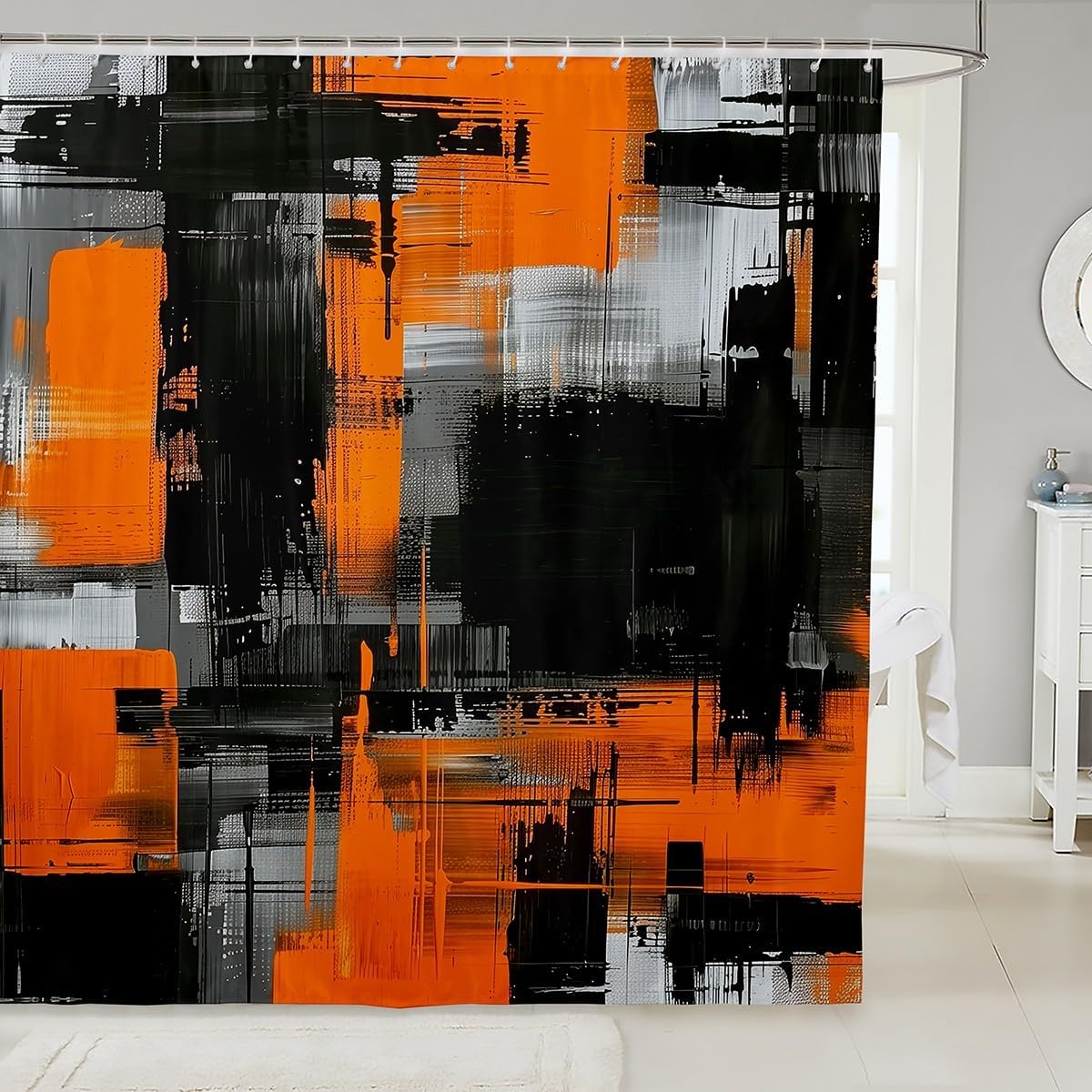 jejeloiu Abstract Shower Curtain for Bathroom Decor Black and Orange Bath Curtain Art Aesthetic Bathroom Accessories Waterproof Polyester Fabric for Stalls Bathtubs 72"x78"