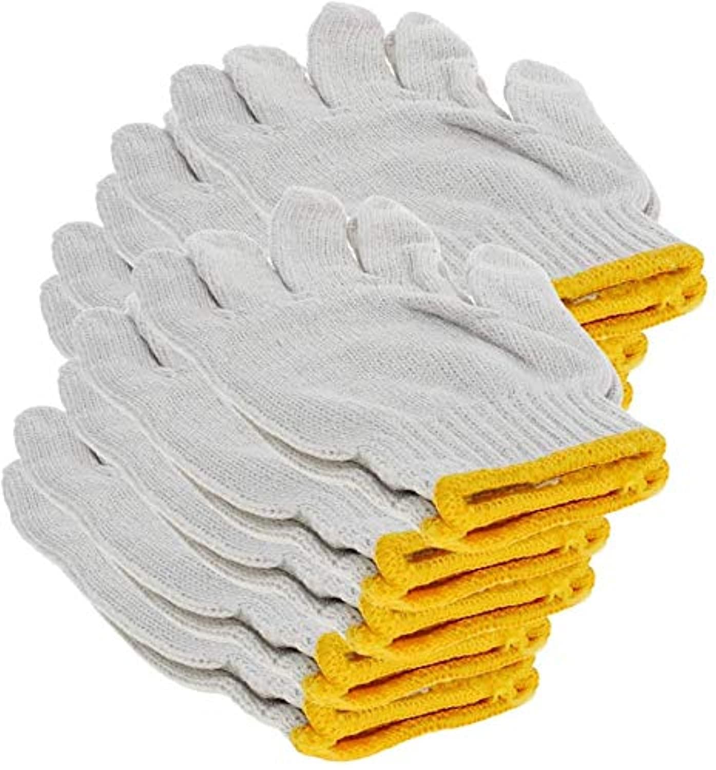 Royal Apex Plain Gloves with Yellow Edge Washable Cotton Glove Protective Industrial Work Gloves 12 pair