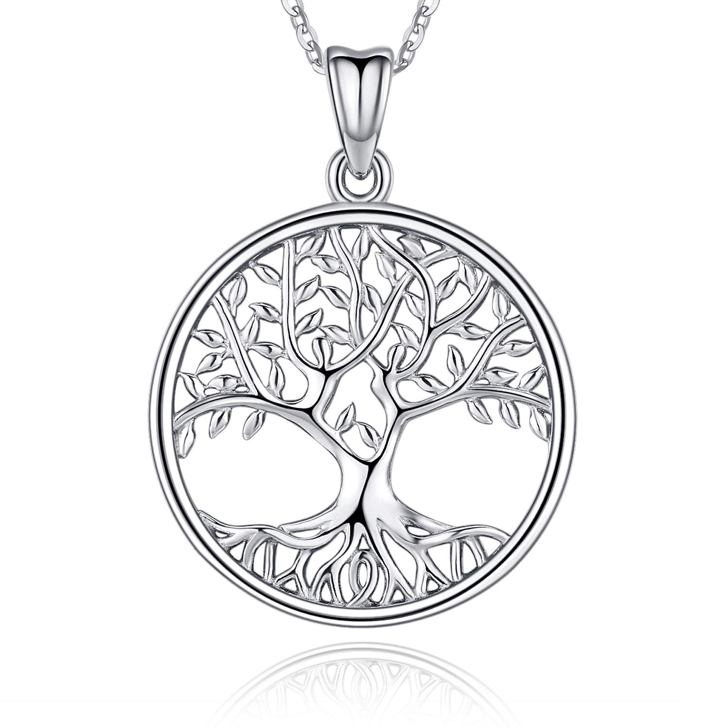 Tree of Life Necklace for Women, Sterling Silver Pendant with 18'' Chain, Jewelry Gifts for Women Grandma Wife Mom (with Gift Box)