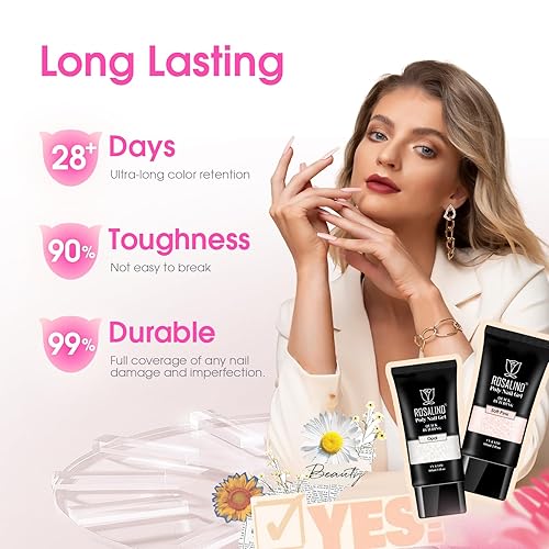Miniatura 34 de ROSALIND Gel de extensión rosa suave y ópalo, 2 piezas de gel de uñas de ópalo de 2 onzas, kit de uñas rosa para decoración de uñas, gel rosa 2