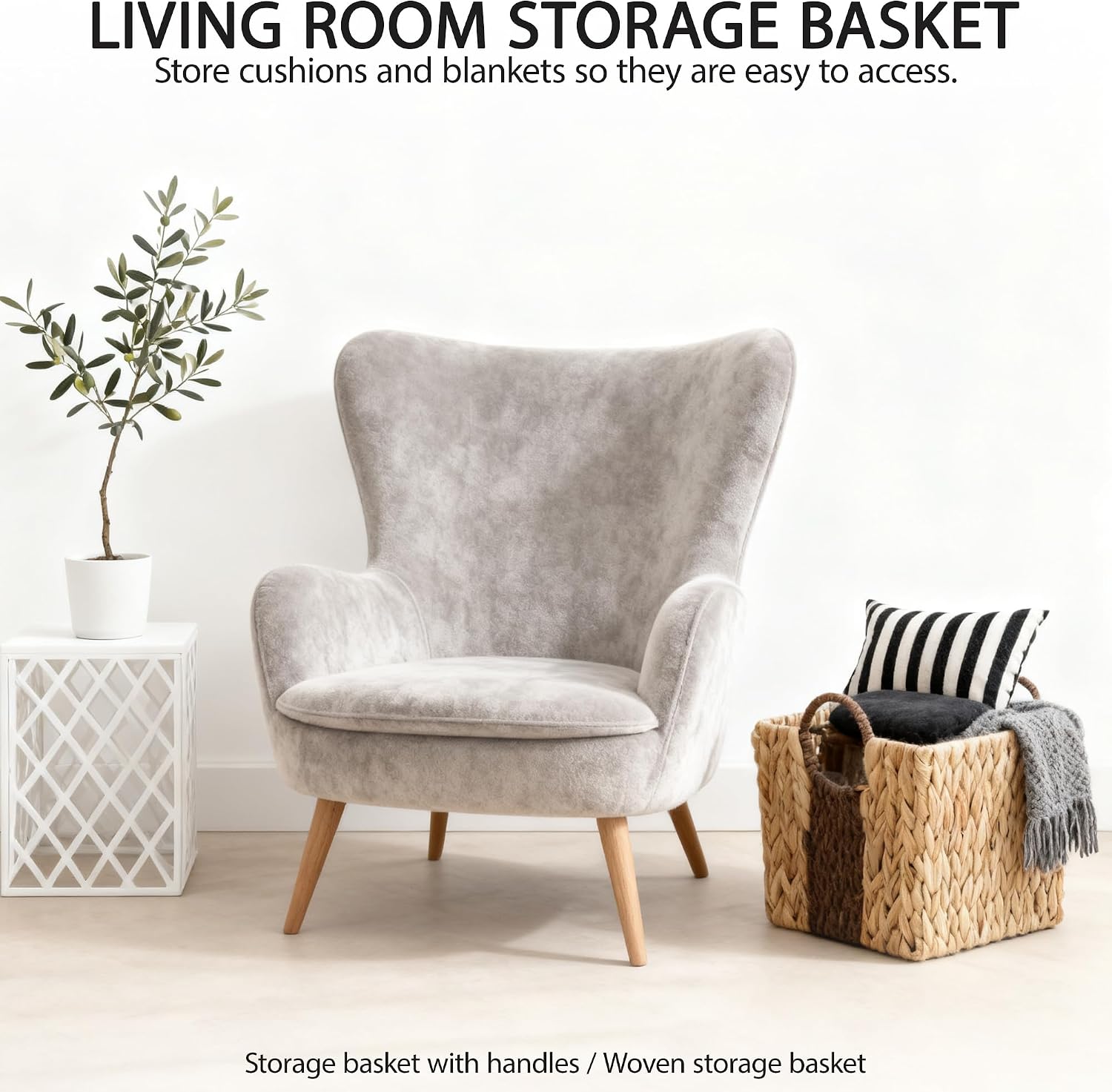 Water Hyacinth Grass Storage Basket, Hand-woven Water Hyacinth Grass Storage Basket is Suitable for Closets, Shelf Organization and Decoration. (Nature)