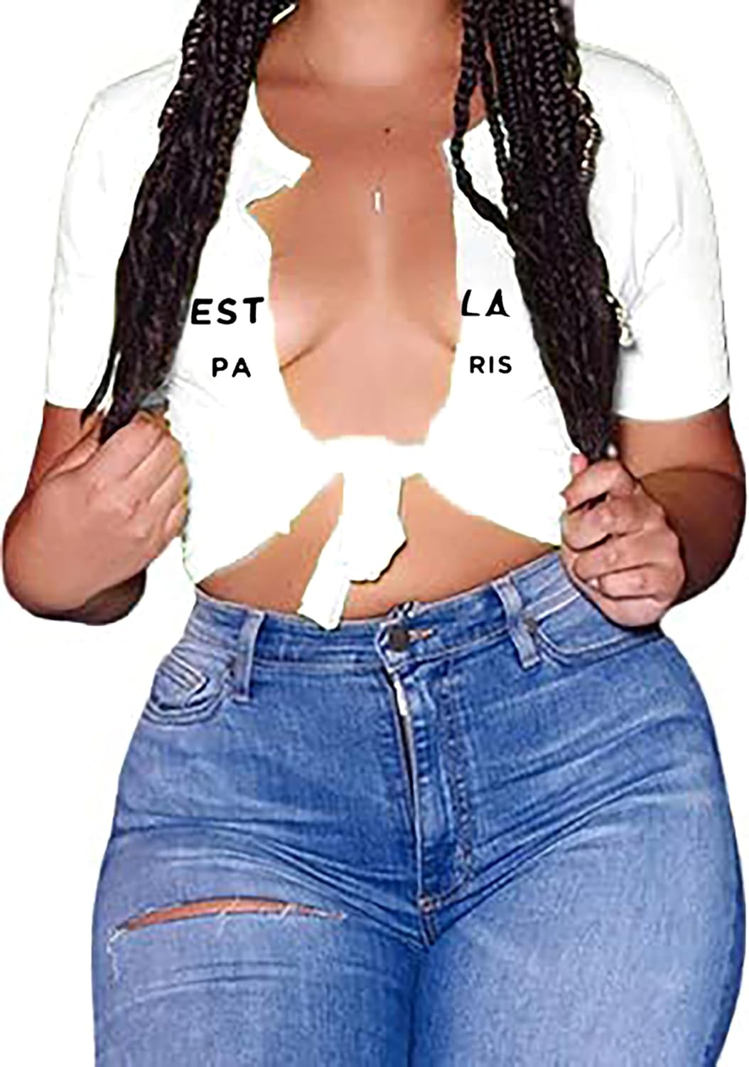 vblane Sexy Graphic Crop Tops for Women Summer Short Sleeve Tie up Tee Shirt - Image 5