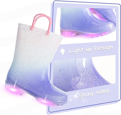 Miniatura 3 de EUXTERPA Toddler Kids Glitter Light Up Waterproof Rain Boots for Girls Sparkle Rainbow Rain Shoes with Easy On Handles
