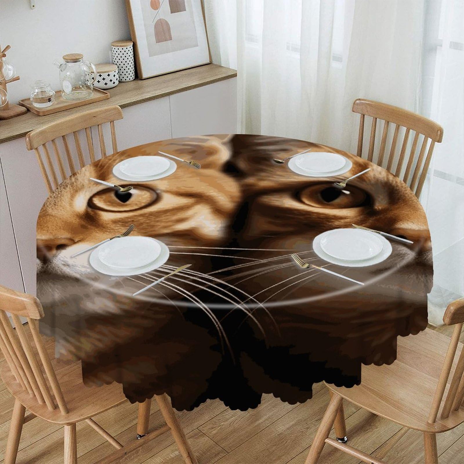 JTREHY Cats Round Tablecloth 60 Inch Water Resistant Spill Proof Washable Polyester Table Cloth Wipeable Washable Table Cover for Buffet Tables Holiday Party Dinner