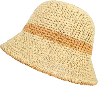 MILAKOO Crochet Bucket Hat for Women Elegant Floppy Hollow Knitted Handmade Hat Summer Breathable Cap