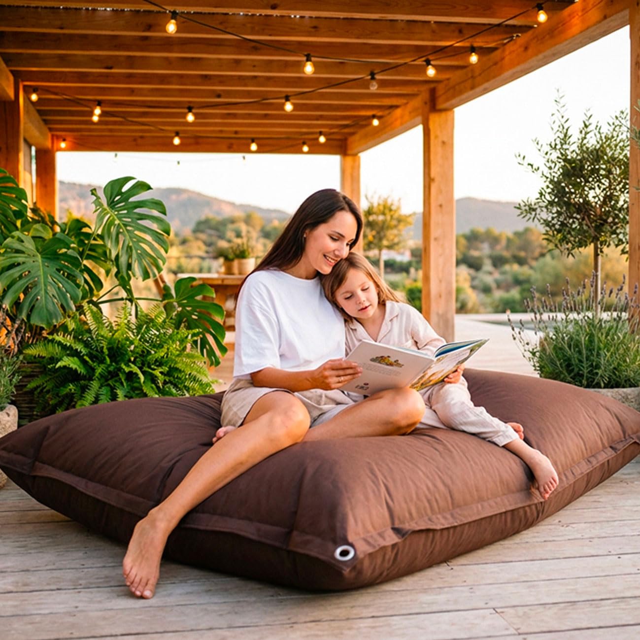 LIVEDECO - Pouf Extérieur, Outdoor, Jardin, Terrasse, Marron Chocolat BiG52 Iron RAW