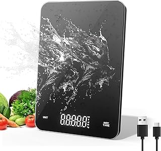 Rechargeable Digital Kitchen Scale for Baking, Bread, Cooking | 5kg/0.1g (11lb/0.01oz) Precision Food Scale Electronic, Tempered Glass Weighing Platform, Tare&4 Unit Modes