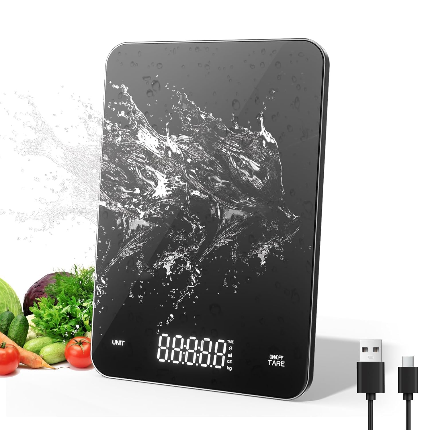 Rechargeable Digital Kitchen Scale, 5kg/0.1g (11lb/0.01oz) Precision Food Scale Electronic. Tempered Glass Weighing Platform, Tare&4 Unit Modes, Perfect for Baking, Bread, Cooking