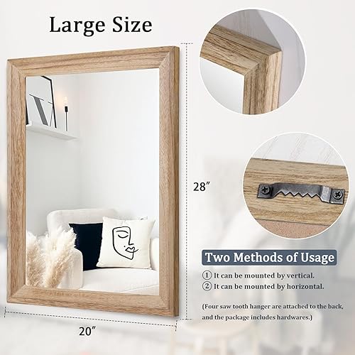 Vista 102 de AAZZKANG Espejos para pared, espejo colgante con marco de madera rústica, 20 x 16 pulgadas, decorativo para casa de campo, dormitorio, baño, sala