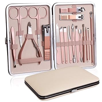 Beaut? Secrets Manicure Kit, pedicure tools for feet, Nail Clipper, Manicure Pedicure kit for women and Men, 18 Pieces, Rose Gold