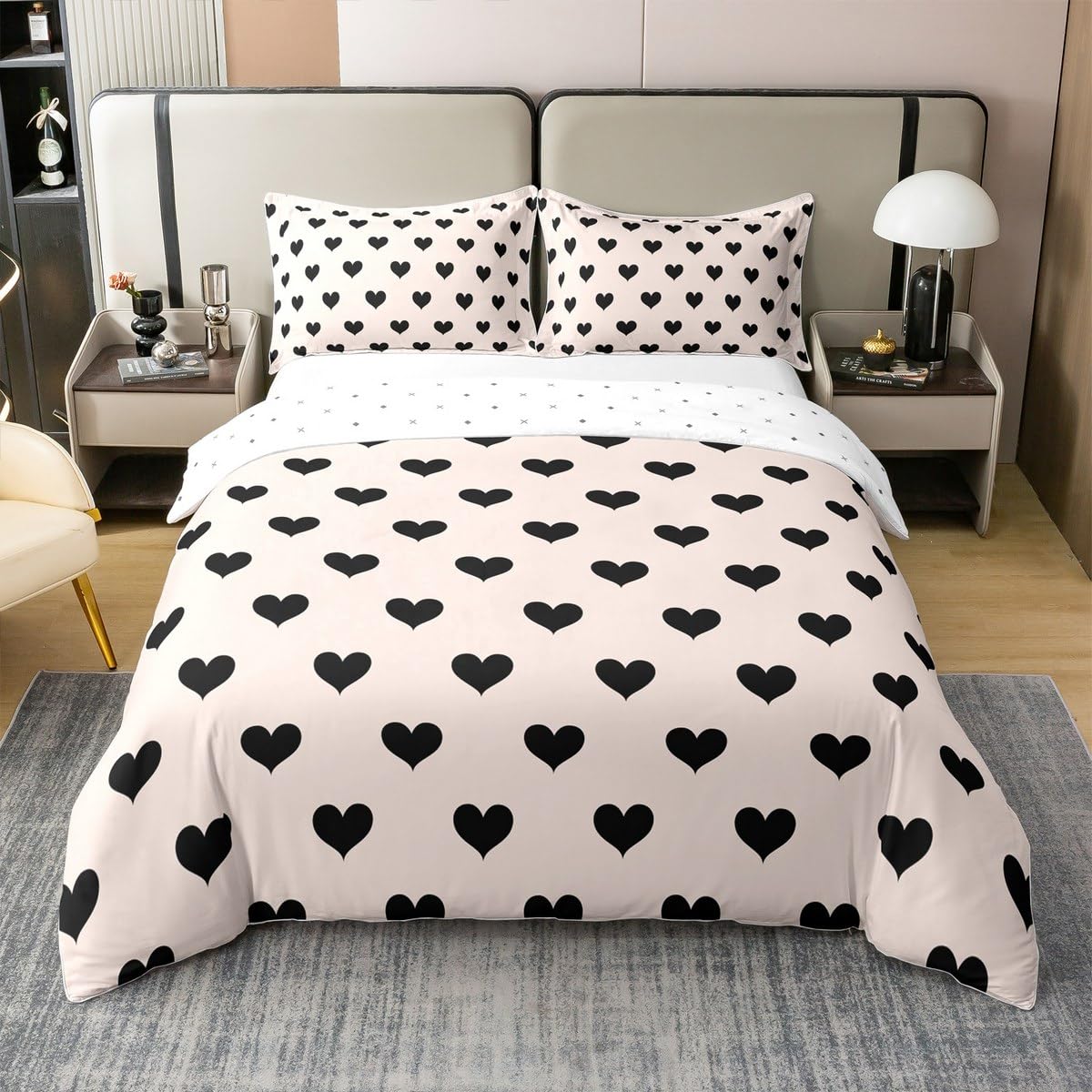 Housse de couette 140x200 coton parure de lit enfants cœurs