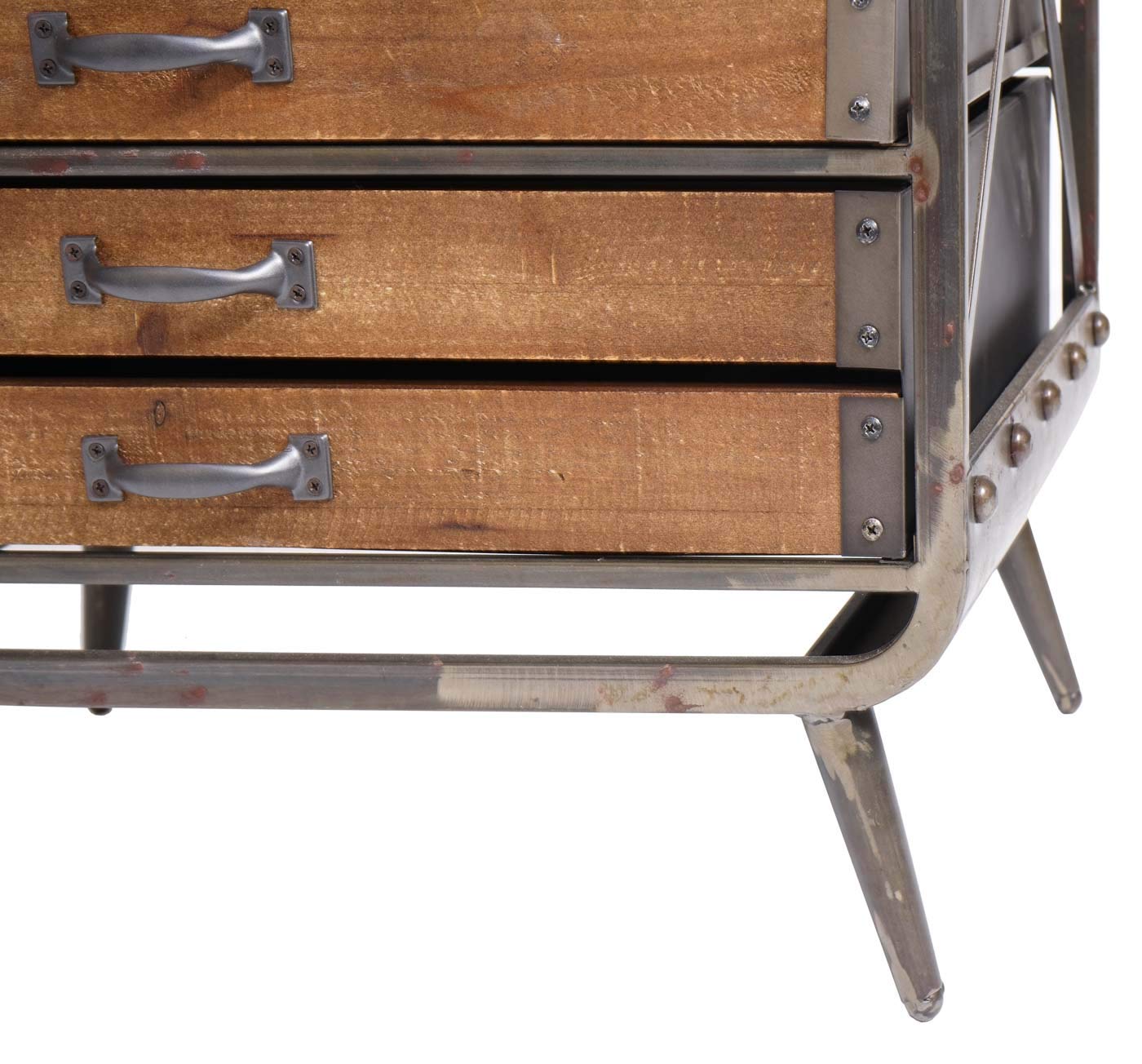 Mendler Hochschrank HWC-F91, Apothekerschrank Wohnzimmerschrank, Industrial Tanne Holz Metall 128x60x33cm, braun-schwarz
