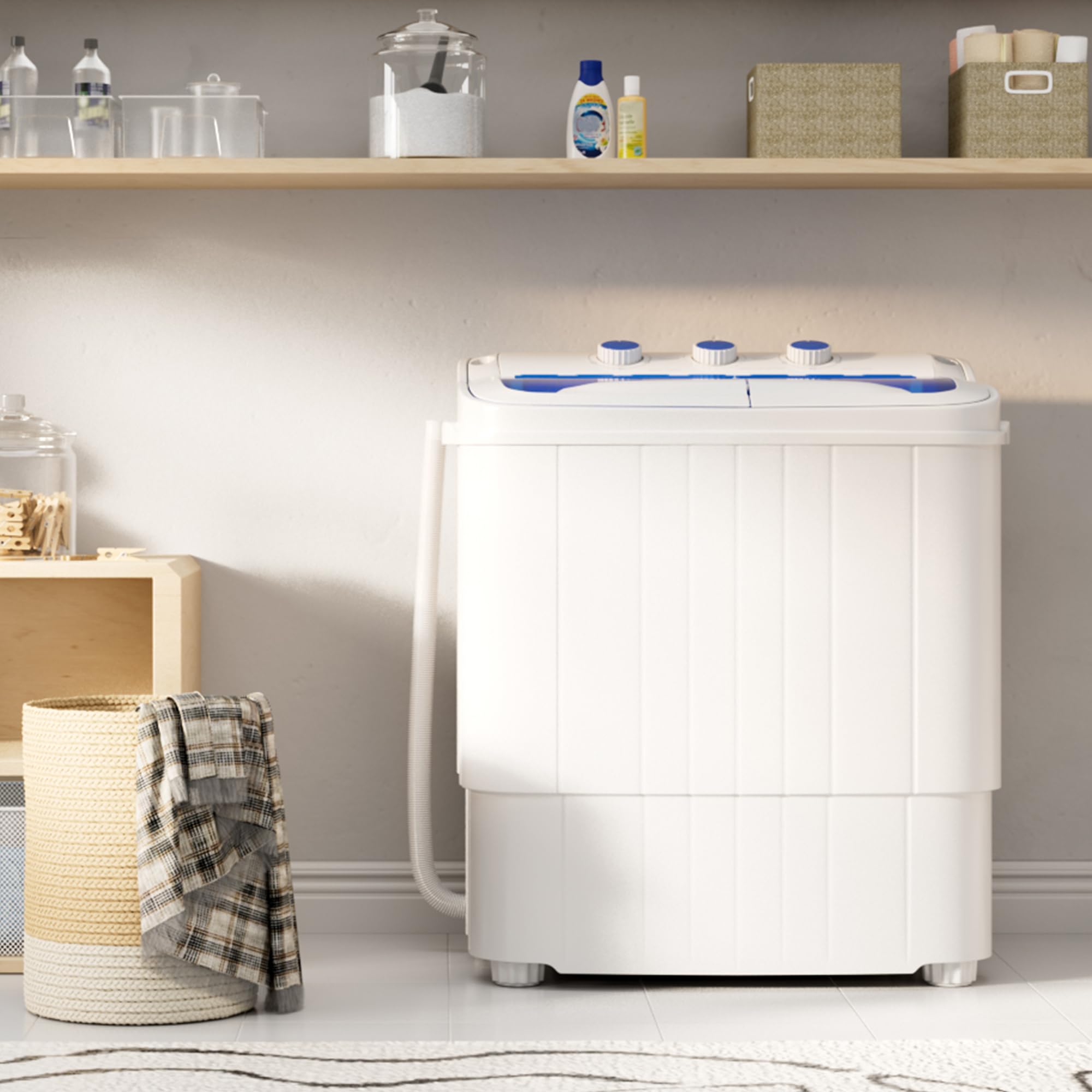 Greenvelly - Lavadora portátil de 16 libras, lavadora y secadora compacta, lavadora semiautomática de doble tina para dormitorios, apartamentos, caravanas (azul)