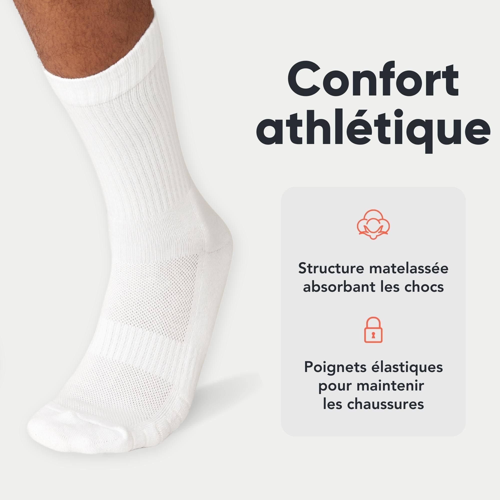 FM London Lot de 8 paires de chaussettes de sport rembourrées, avec renfort supplémentaire, anti-antidérapantes, élastiques