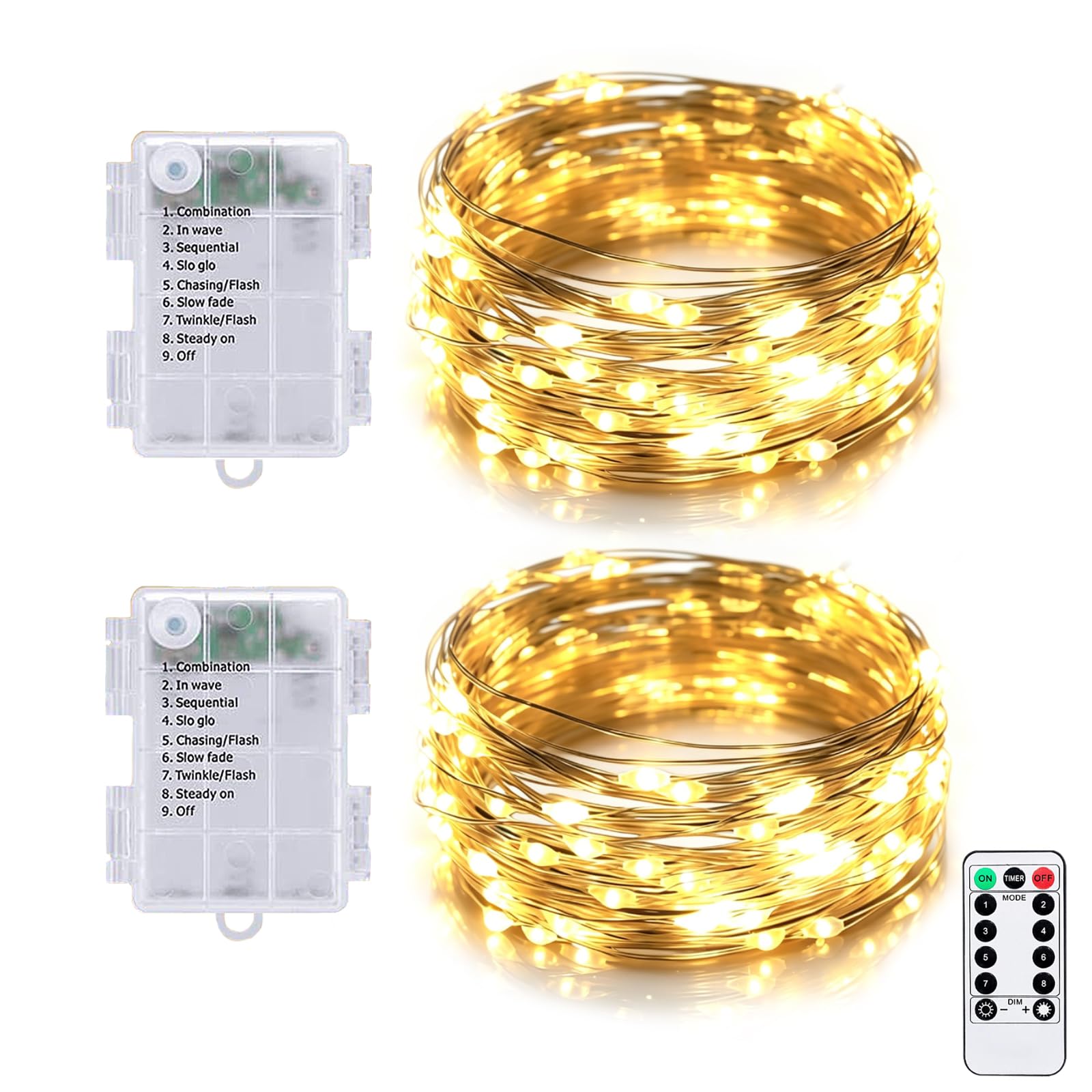 MOLVCE LED Lichterkette Batterie, 2er 50LED 5M Micro Lichterkette Innen mit Timer und Fernbedienung, 8 Modi Wasserdicht Silberdraht Lichterkette für Party, Hochzeit, Balkon, Warmweiß