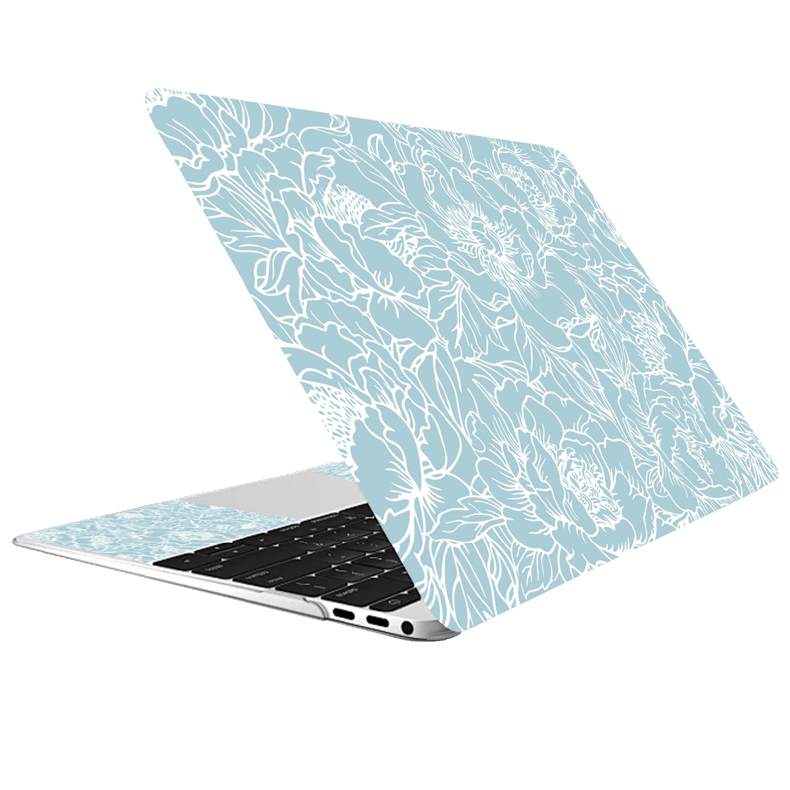 Autocollant pour ordinateur portable pivoine bleu au bureau et au café
