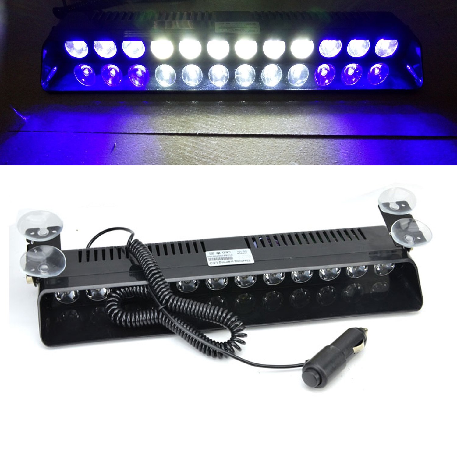 Wecade 12w 12 Leds Car Truck Emergency Strobe Flash Light Windshield Warning Light (Blue/White/White/Blue)