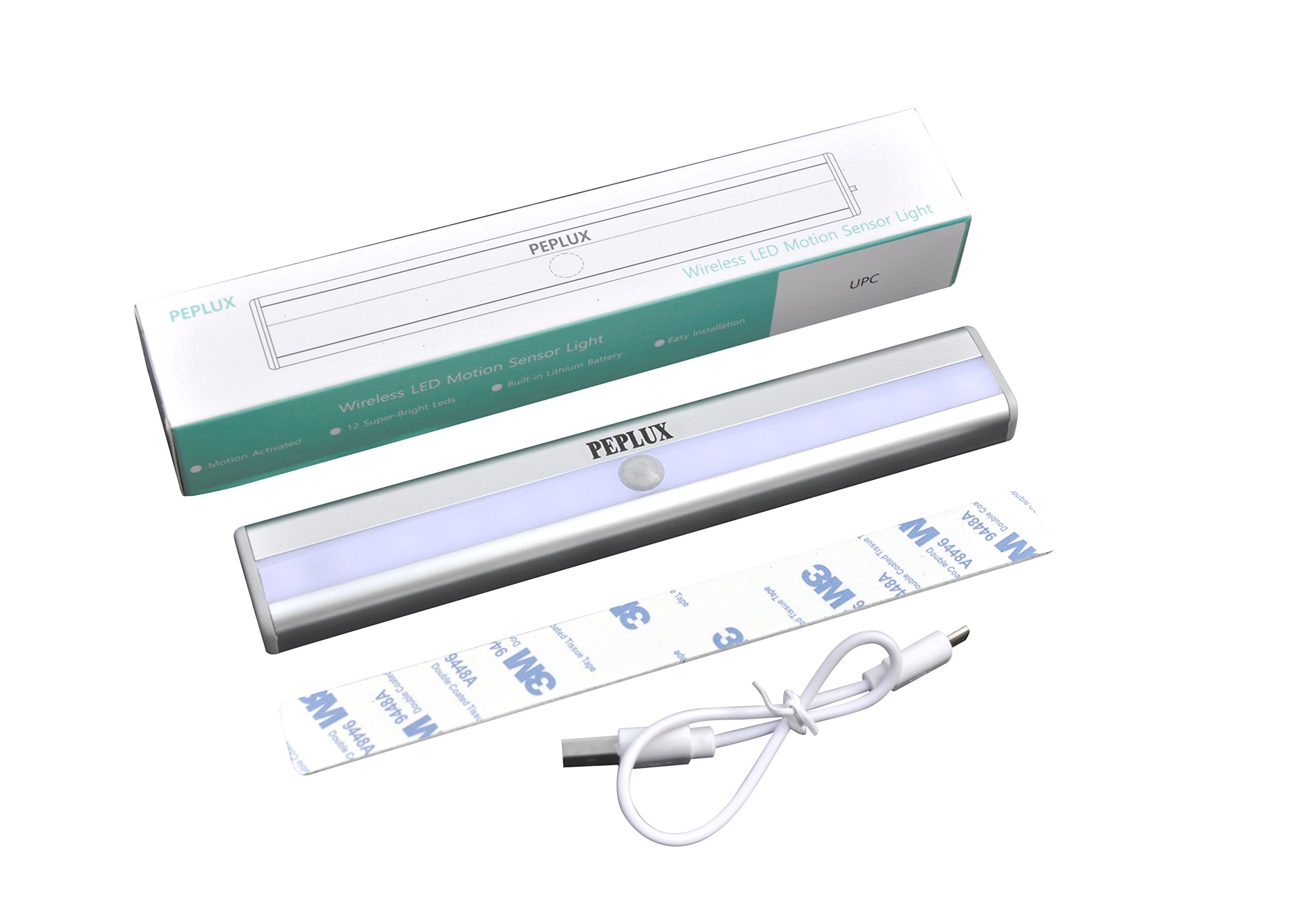 Stick-on Anywhere Portable Little Light LED Under Cabinet Lights 12-LED Motion Sensor Activated Night Light Build in Rechargeable Battery Magnetic Tap Lights for Closet,Cabinet(Natural White)