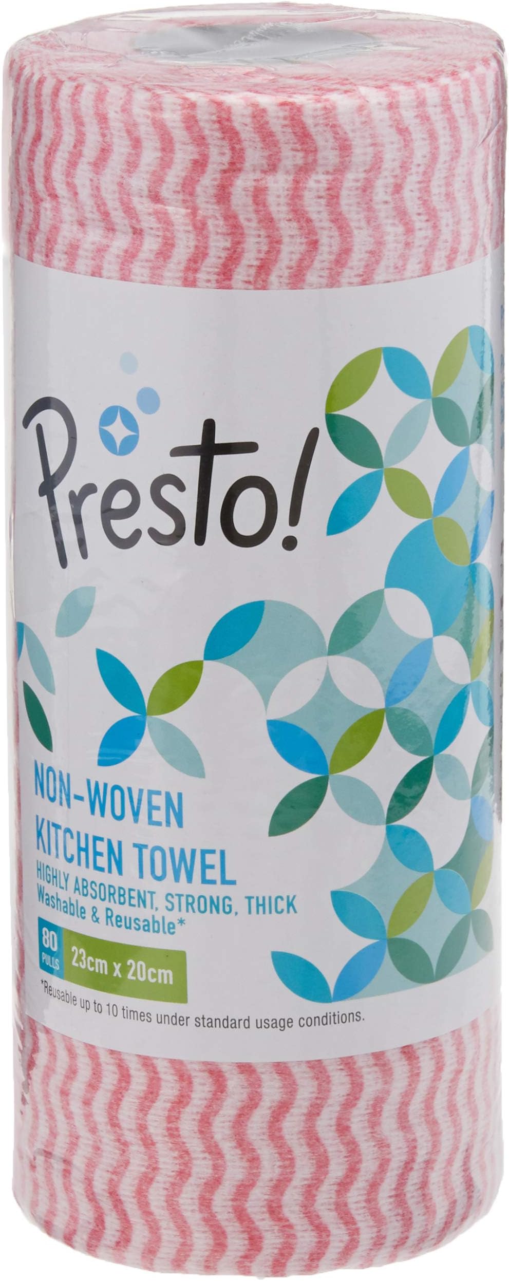 Amazon Brand - Presto! Non-woven Kitchen Towel Roll | 80 Pulls | Red Kitchen Cloth | Food Safe | Lint-free and Residue-Free | Washable and Reusable | Highly Absorbent