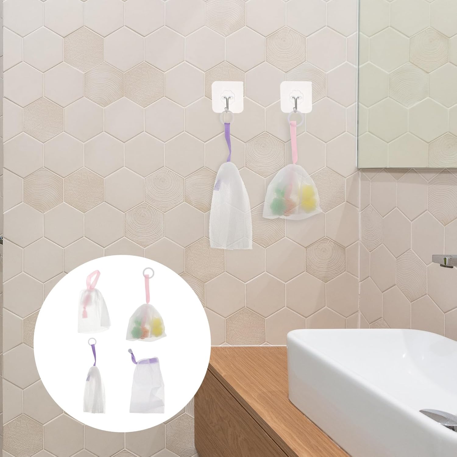 Face Cleansing Foaming Net Soap Pouch for Travel, Drawstring