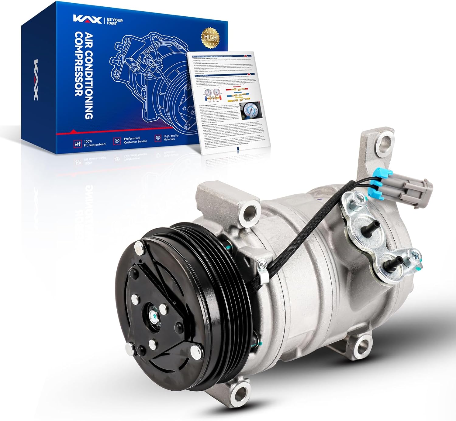 KAX Air Conditioner AC Compressor with Clutch Fit for Chevy Silverado, Suburban, Avalanche, Express, Tahoe 1999 2000 2001 2002, for GMC Sierra 1999 2000 2001 2002, Replace for 78377