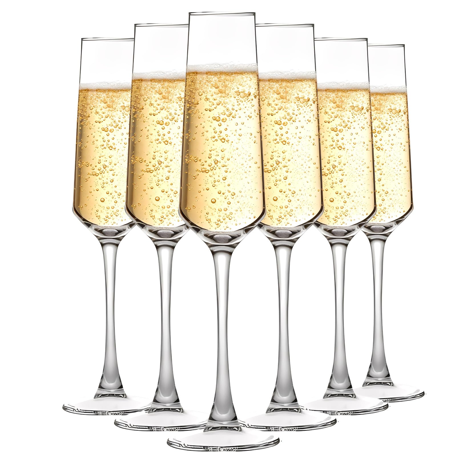 Kristall-Sektgläser, mundgeblasen, elegante Champagnergläser, 185 ml, für Geburtstag, Hochzeit, Jahrestag, transparente Champagnergläser für Feiern und besondere Anlässe, 6 Stück