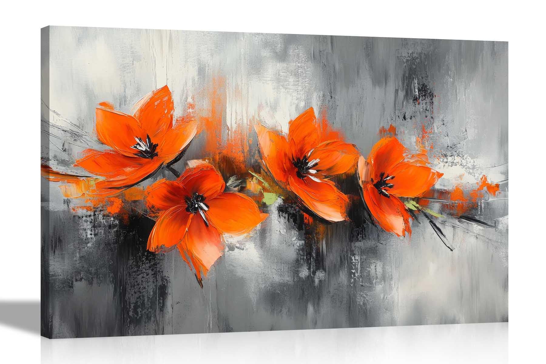 Artley Prints Orange Abstract Flower Branch - Abstract Orange Flowers Art Print Framed Canvas Pictures For Living Room, Bedroom, Hallway Prints Hanging Decoration 76 X 50Cm (30 X 20 Inches)