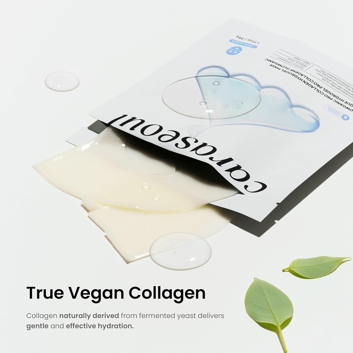 caraseoul Glowganic Pro Collagen Face Mask, Hydrogel Korean Face Mask with Niacinamide & Adenosin, Radiance Boost, Hydrating Overnight Sleep Mask, Vegan, Korean Skin Care [1.19oz (34g) x 16ea]