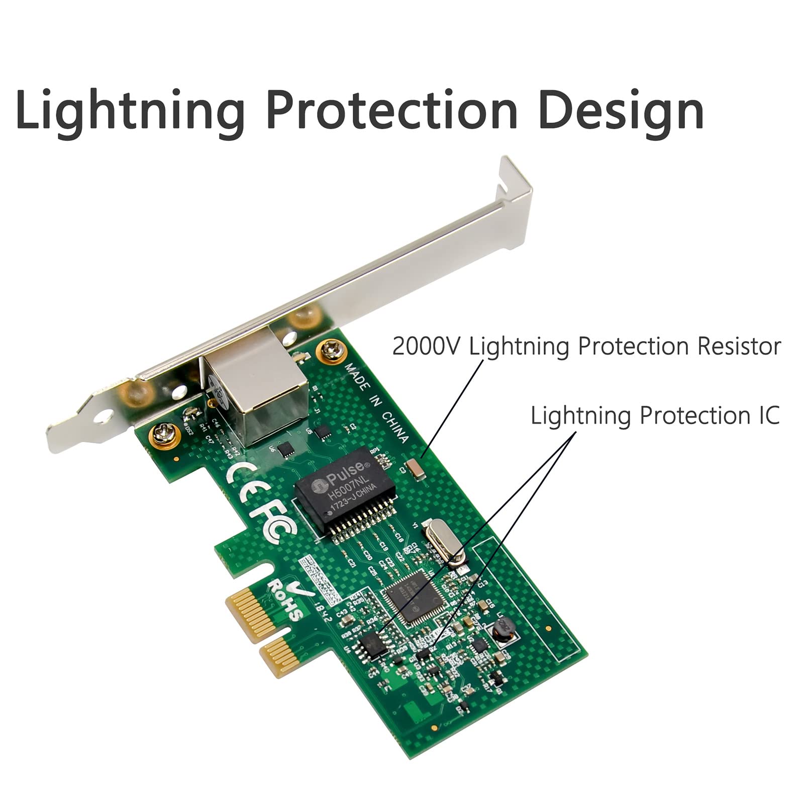 Carte réseau PCIe Gigabit 1000M PCI Express Ethernet avec carte réseau LAN Intel I210AT pour prise en charge PXE pour Windows/Windows Server/Linux (protection contre la foudre)