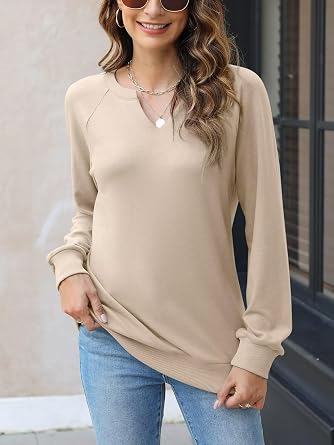 EADINVE Womens V Neck Sweatshirts Casual Long Sleeve Lightweight Pullover
