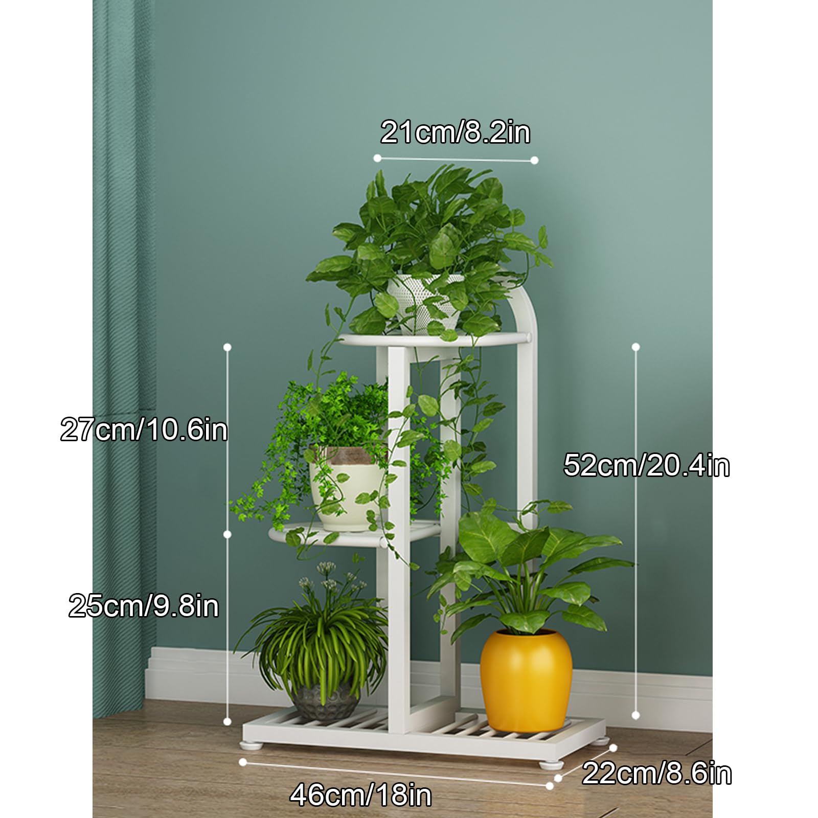 Wysoki stojak na rośliny do wnętrz 3-poziomowy narożny stojak ekspozycyjny na wiele roślin doniczkowych stylowy brązowy uchwyt 45 cm x 21,8 cm x 52 cm idealny do wystroju domu i miłośników roślin