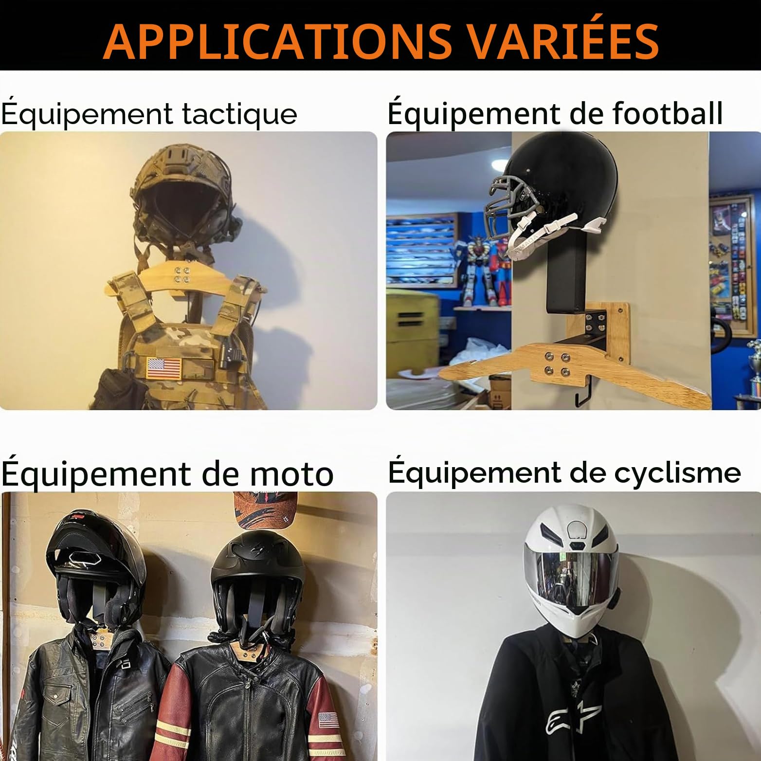 Support mural pour équipement tactique, support pour casque de moto, support de veste, porte-plaque, présentoir et organisateur pour la police, le football et le cyclisme