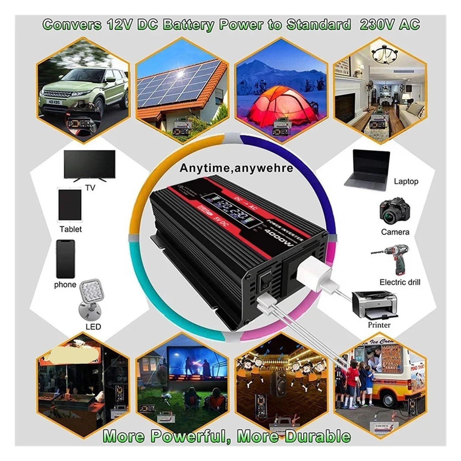 Falownik Mocy, Falownik solarny 4000 W DC 12 V do AC V/V Modyfikowany czysty sinusoidalny przetwornik napięcia Transformator samochodowy(Rood)
